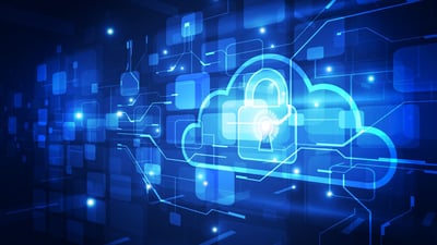 cyber graphic of cloud with a padlock inside of it