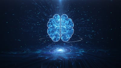 digital image of a brain in blue